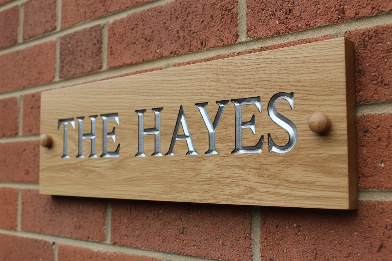 Oak Wooden House Sign 300mm x 100mm