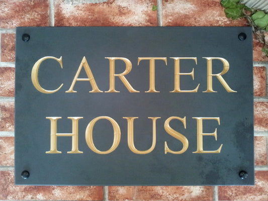 Custom large slate house name plaque with white inlay - personalised multi-line sign UK