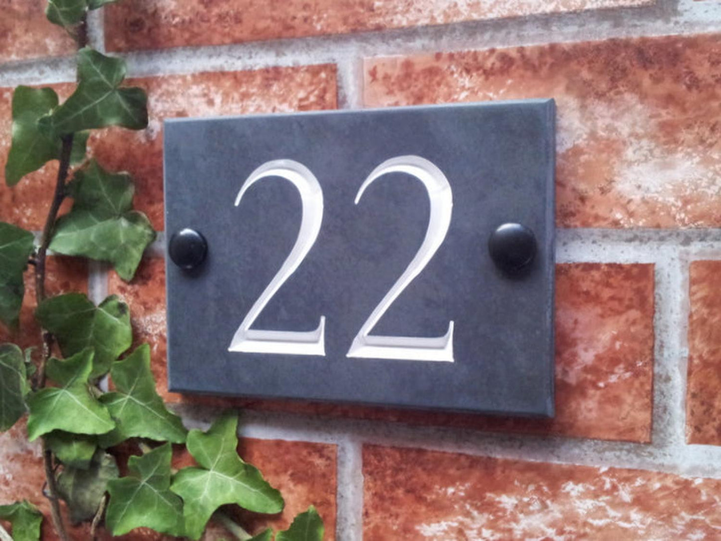 Personalised slate house number with gold inlay - custom engraved door number plaque UK handcrafted