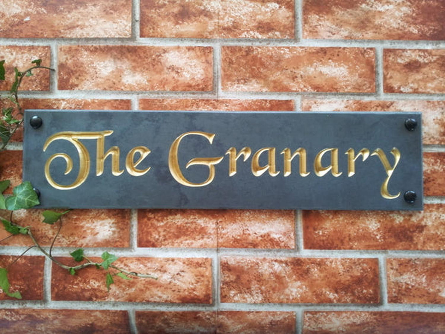 Slate house sign 500mm x 125mm detail - custom engraved address plaque UK