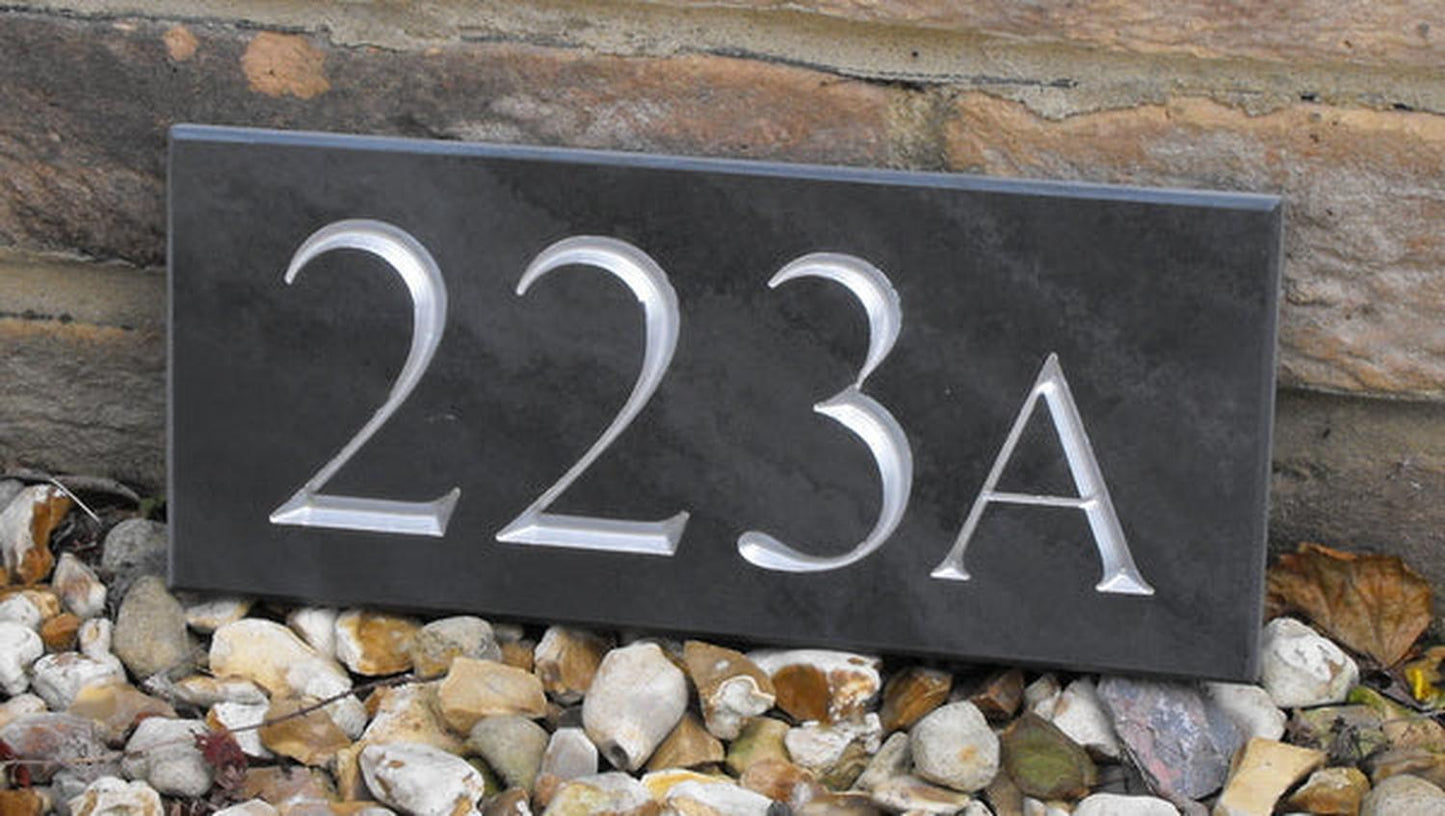 Bespoke slate door number plaque for four digits - custom house number sign 240mm UK