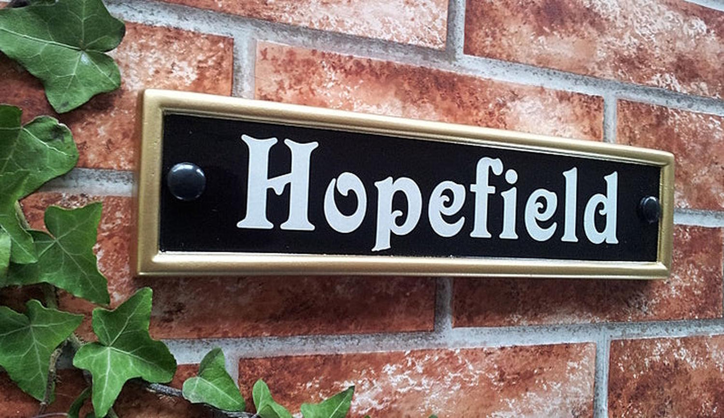 Bespoke small rectangle house name sign - custom cast iron effect compact plaque UK