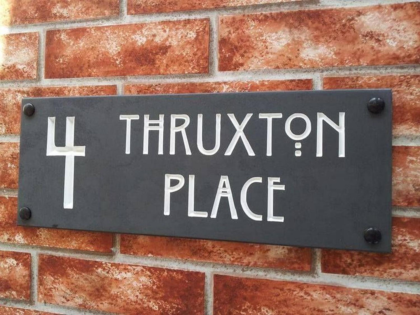 Slate house sign 400mm x 150mm detail - custom engraved address plaque UK