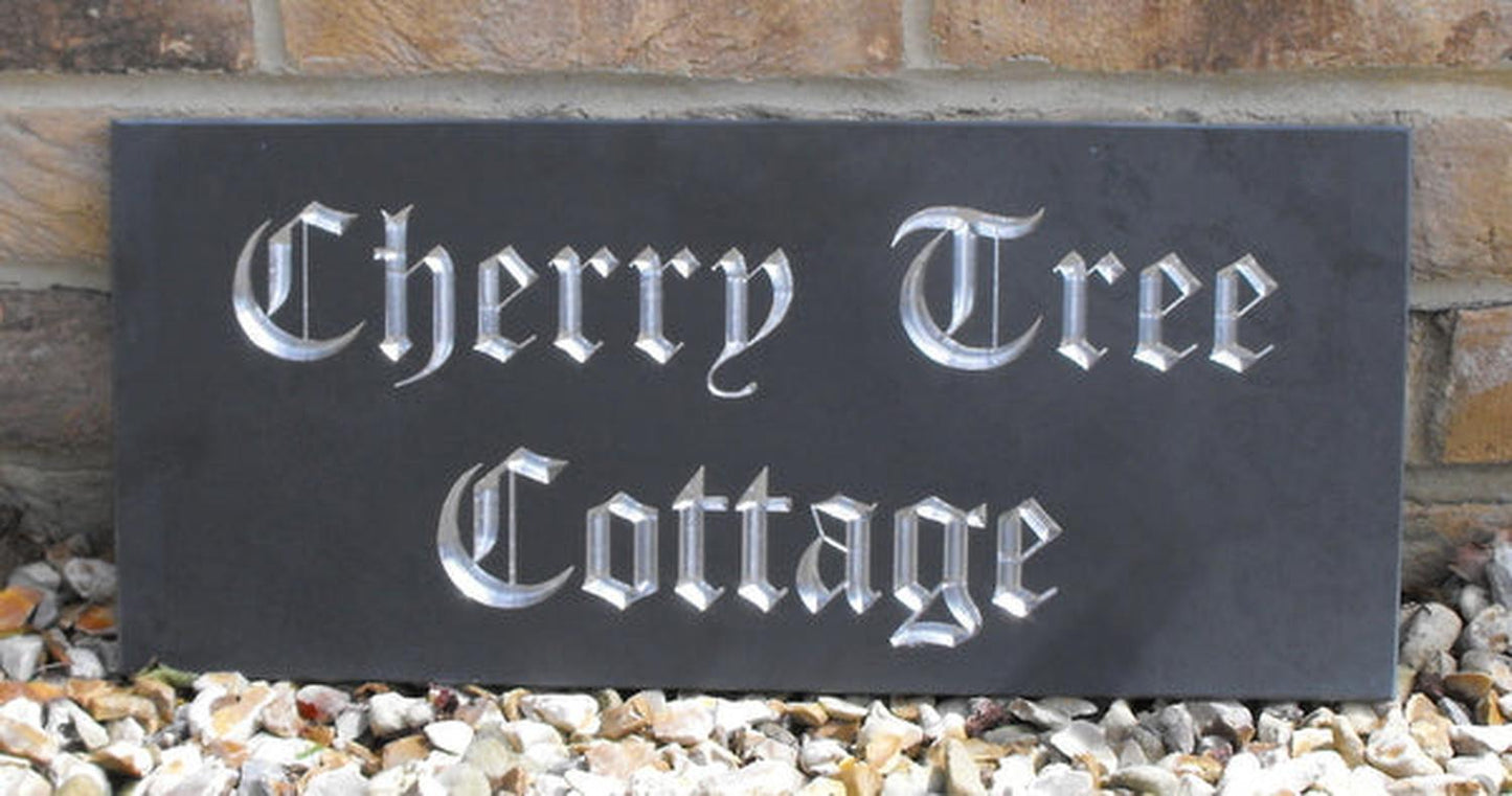Slate house sign 450mm x 200mm close-up - personalised engraved plaque UK