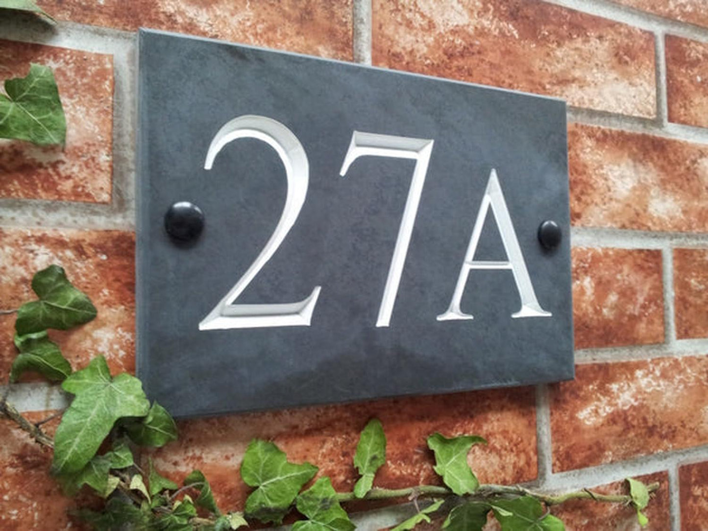 Personalised three digit slate house number 160mm - custom engraved number plaque UK handcrafted