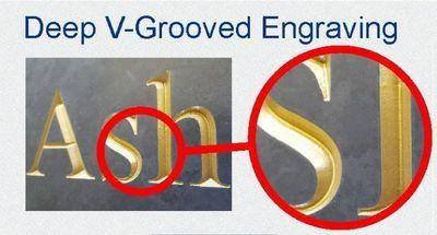 V-grooved engraved house sign compared to sandblasted and laser engraved - House Sign Shop UK