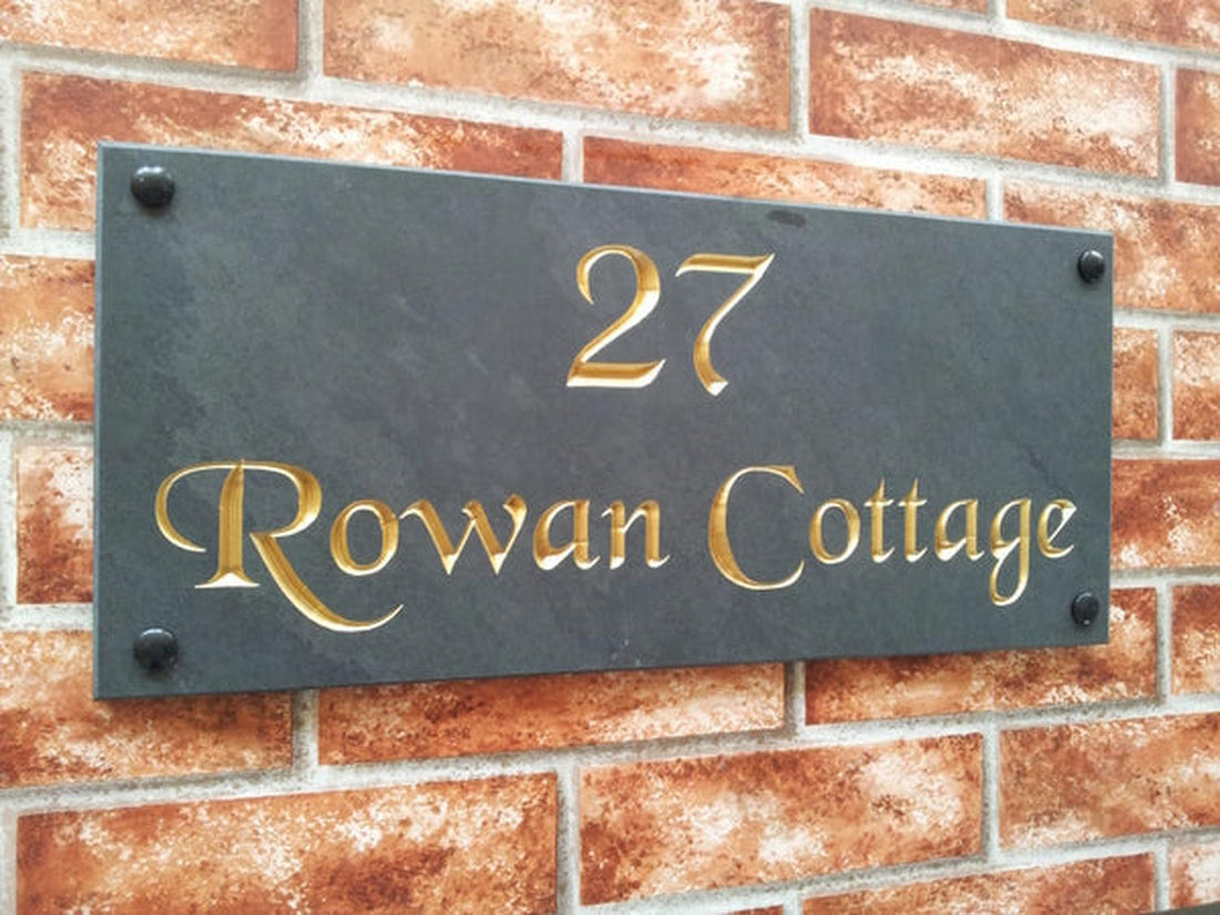 Slate house sign with engraved lettering - personalised address plaque UK