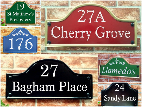 Bridge top house sign with beaded rim in traditional cast iron style