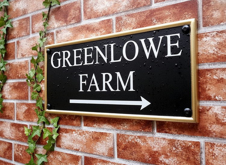 Rectangular house name sign with reflective lettering and beaded rim