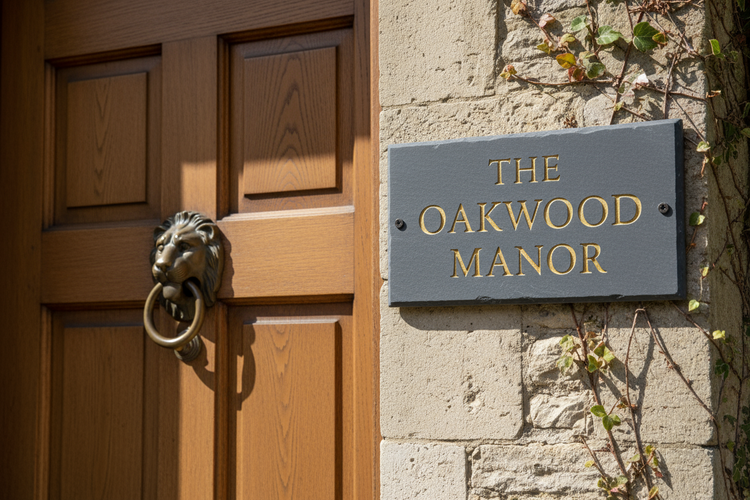 Collection of personalised house signs in slate white Corian and reflective materials UK made