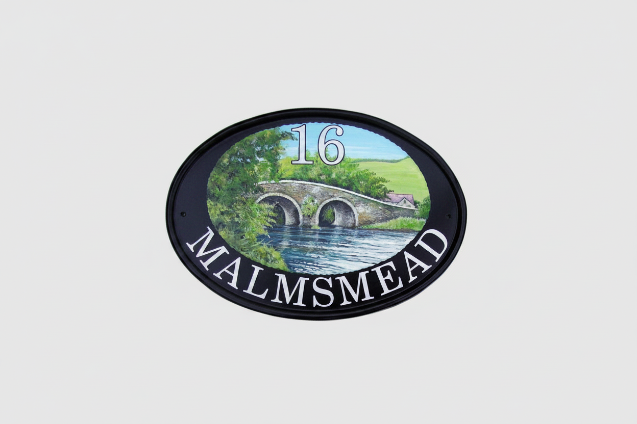 Hand painted house signs with custom artwork - personalised bespoke designs by UK artists