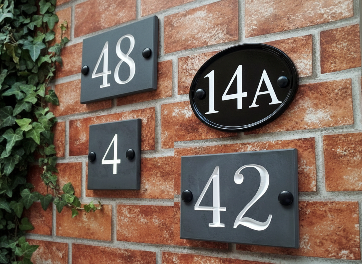 Personalised house number plaque in slate with deep V-cut engraving