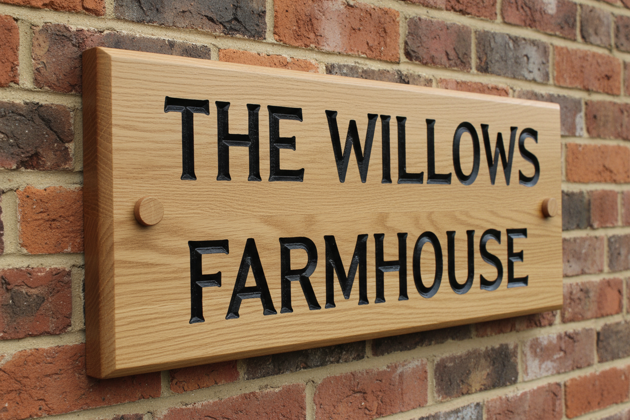Oak Wooden House Signs - Personalised Engraved Name and Number Plaques
