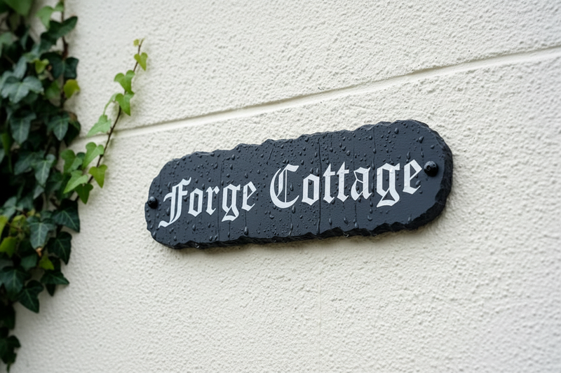 Rustic slate house sign with reflective numbers for country cottage