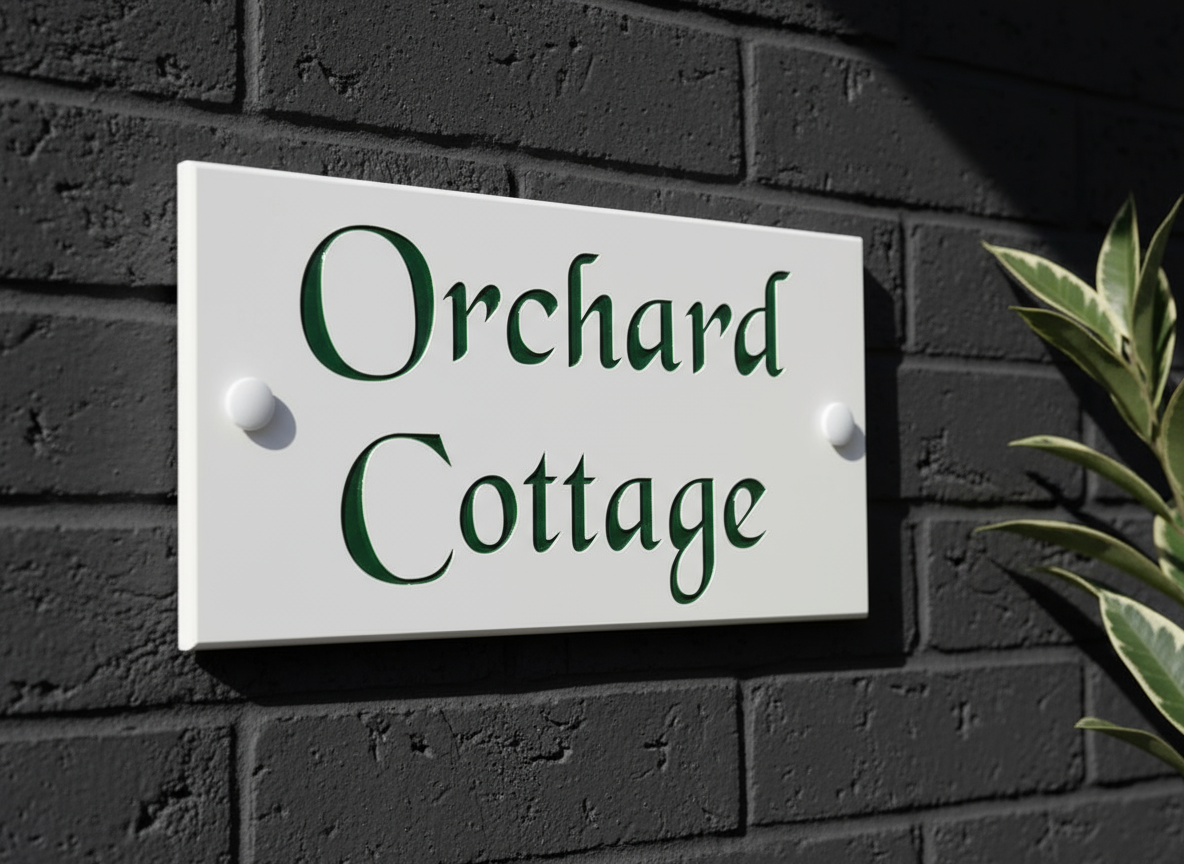 Rustic slate house sign with reflective numbers for country cottage