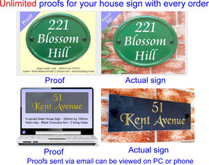Image illustrating house sign making procedure from proof to finished product