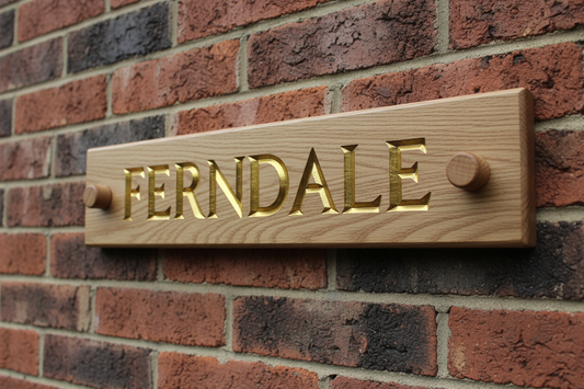 Oak wooden house name sign 300mm x 75mm - personalised engraved address plaque UK