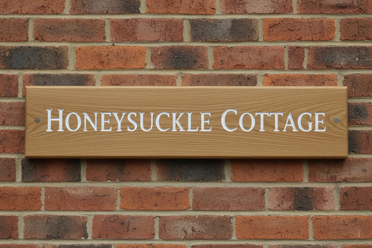 Oak wooden house sign 500mm x 125mm - personalised engraved address plaque UK