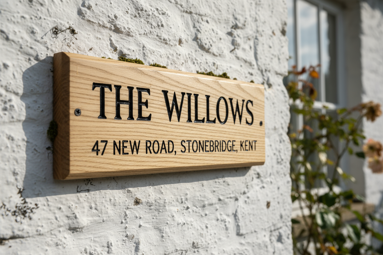 Oak Wooden House Sign 400mm x 150mm
