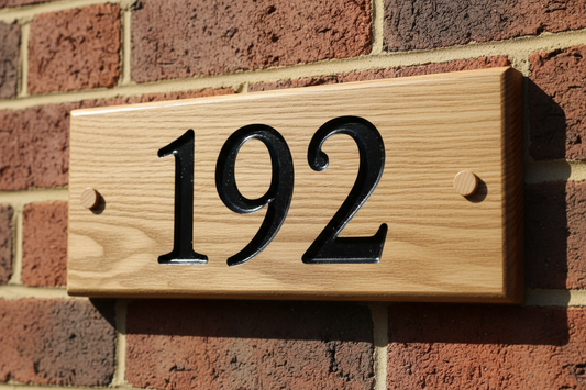 Oak wooden house number sign 240mm x 100mm - personalised engraved door number plaque UK