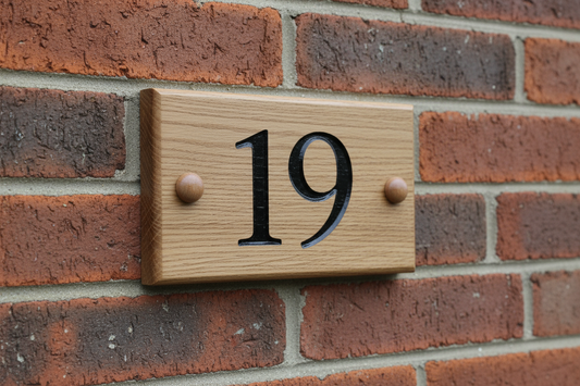 Oak wooden house number sign 140mm x 100mm - personalised engraved door number plaque UK