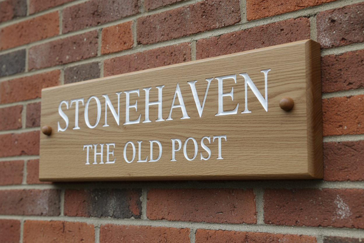 Oak Wooden House Sign 400mm x 150mm