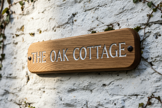 Oak Wooden House Name Sign 300mm x 75mm