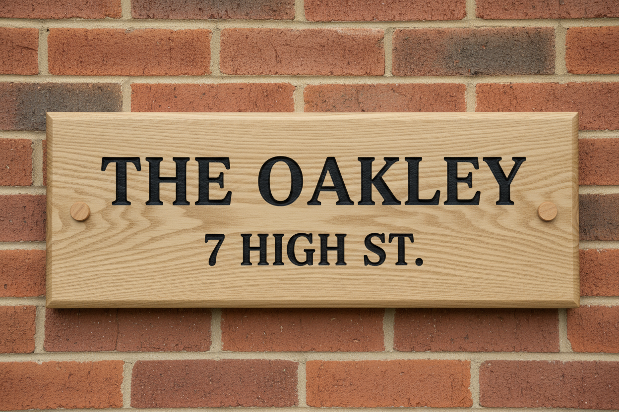 Oak Wooden House Sign 450mm x 150mm - Two Lines