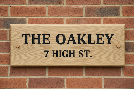 Oak Wooden House Sign 450mm x 150mm - Two Lines