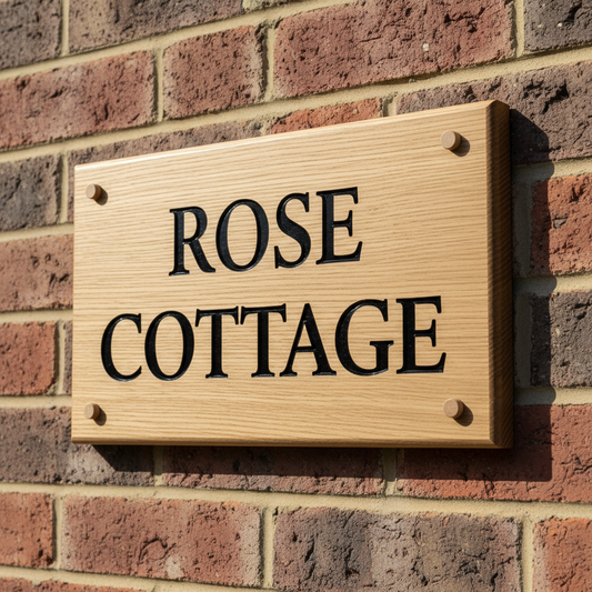 Oak wooden house sign 300mm x 200mm - personalised engraved address plaque UK
