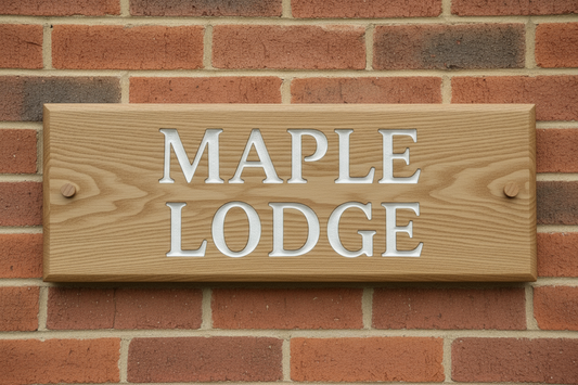 Oak wooden house sign 400mm x 150mm - personalised engraved address plaque UK