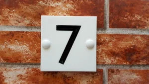 White house number sign 100mm Corian example - personalised engraved plaque UK