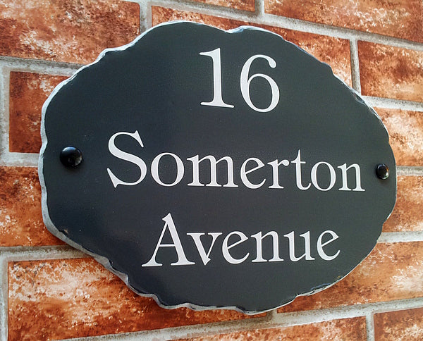 Bespoke large oval rustic house sign - custom weatherproof address plaque UK