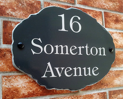 Bespoke large oval rustic house sign - custom weatherproof address plaque UK