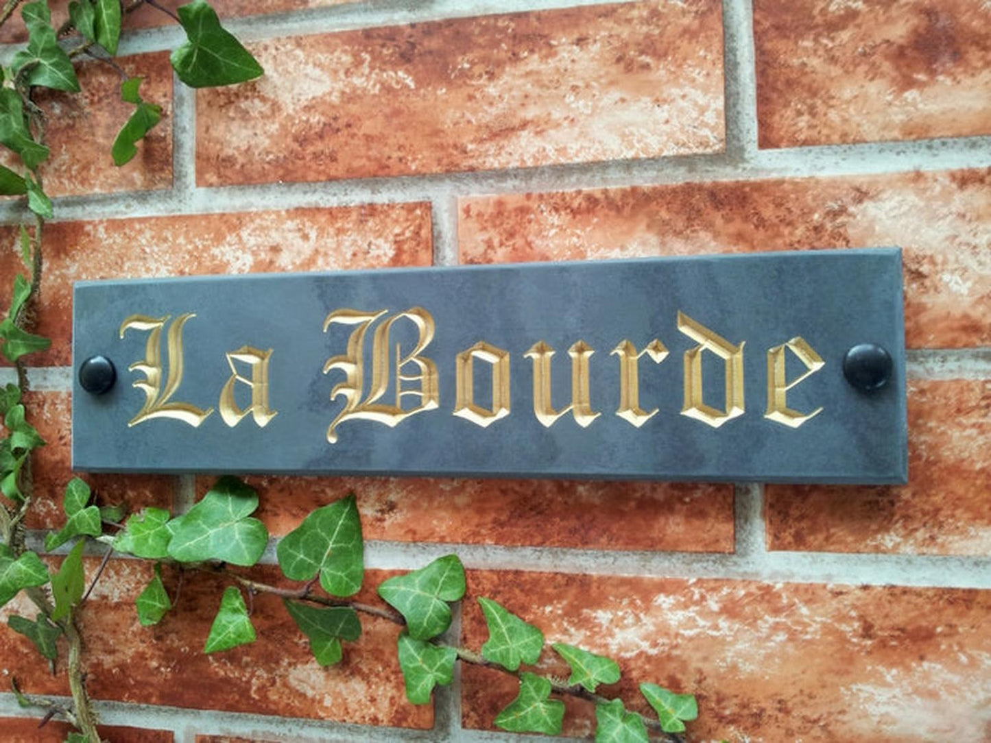 Slate house name sign 300mm x 75mm example - custom engraved address plaque UK
