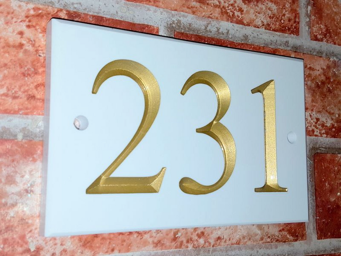 White three digit number sign 160mm x 100mm x 9mm - House Sign Shop