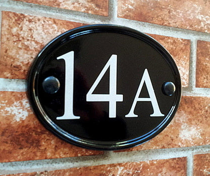 Custom small classic oval sign with reflective text - personalised compact number plaque UK