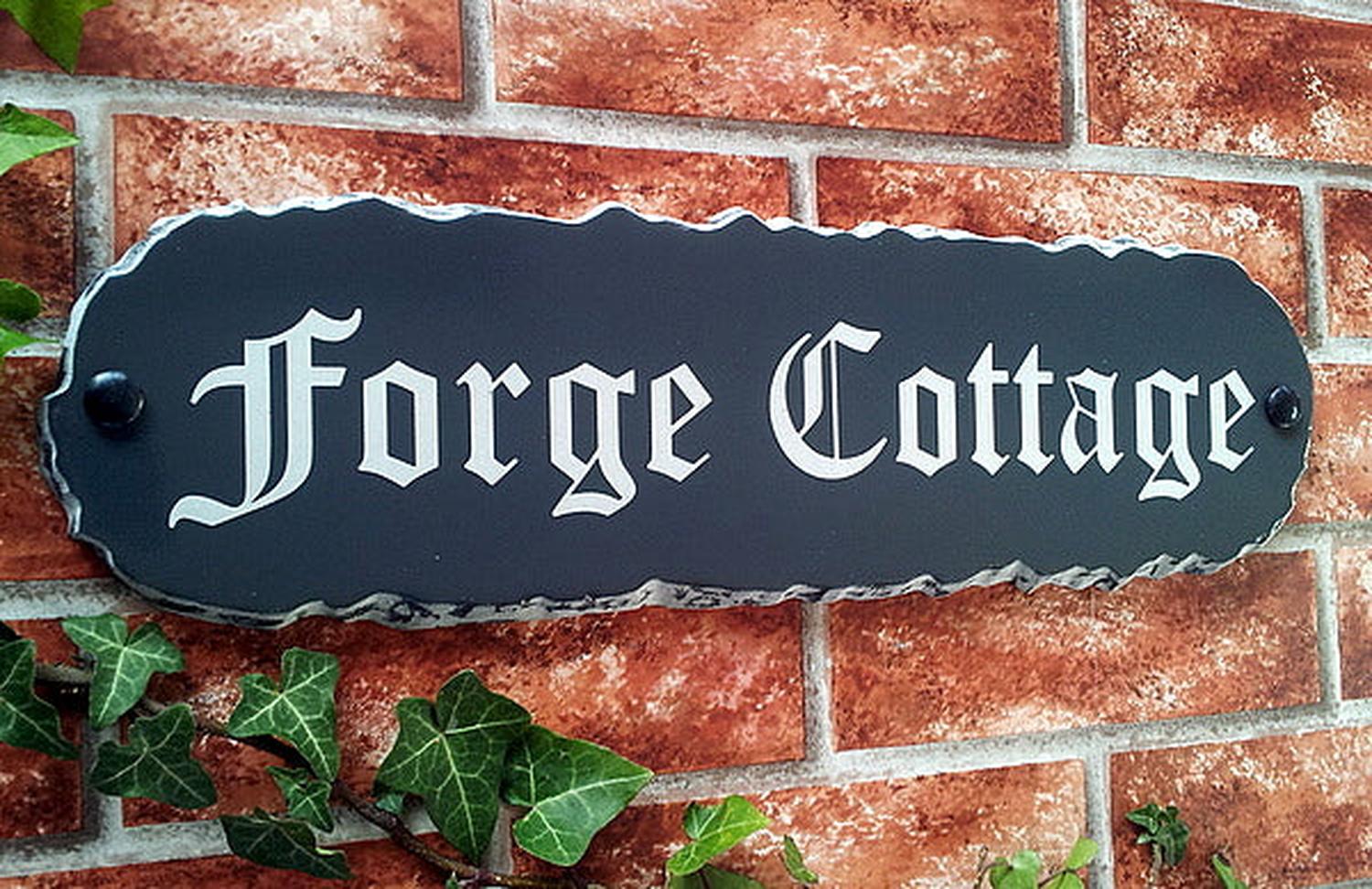 Rustic rectangular house number sign 430mm - personalised reflective door number plaque UK