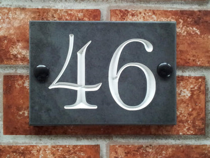 Custom engraved slate house number 140mm with white inlay - personalised door number sign UK