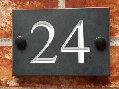 Economy house number sign budget close-up - cheap personalised plaque UK