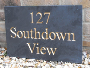 House sign in solid honed slate  450mm x 300mm - House Sign Shop