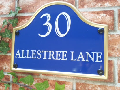 Bespoke medium bridge top house plaque - custom mews style cast iron effect sign UK