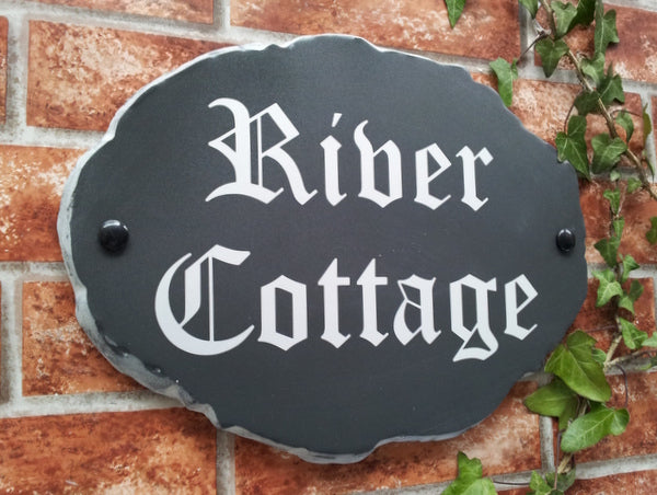 Large rustic oval house sign 330mm x 240mm - personalised reflective address plaque UK