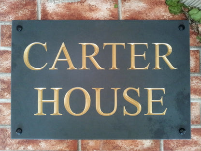 Custom large slate house name plaque with white inlay - personalised multi-line sign UK
