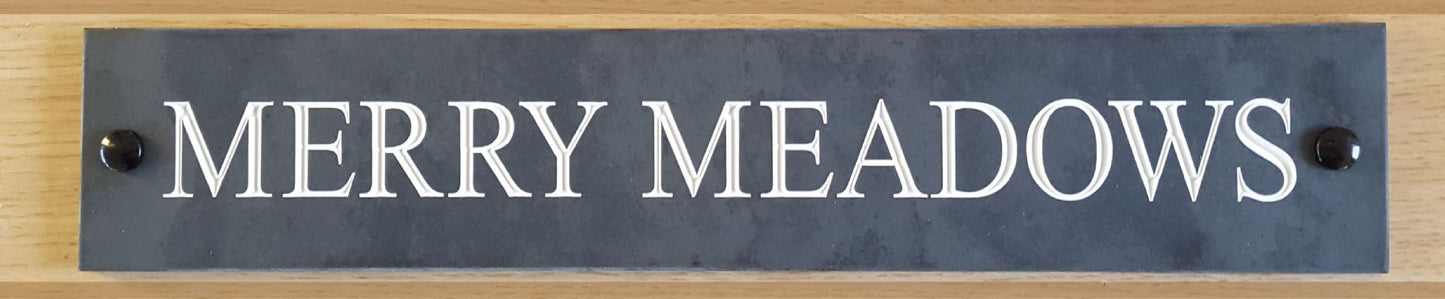 Slate five bar gate sign 450mm x 85mm example - custom engraved gate plaque UK