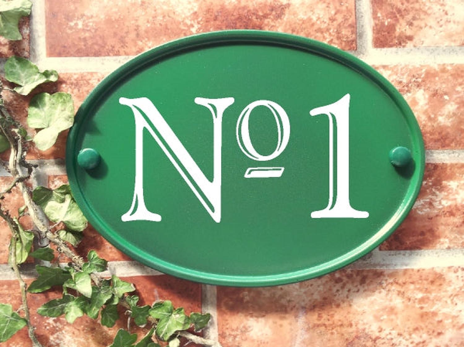 Personalised medium classic oval house number - custom reflective number plaque UK handcrafted
