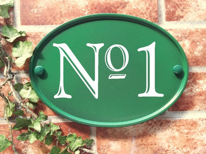Personalised medium classic oval house number - custom reflective number plaque UK handcrafted