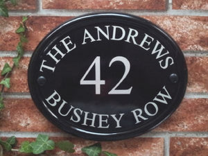 House Sign - Large Classic Oval - 260mm x 210mm depicting a central number 42 and The Andrews Bushy Row arching across the top and bottom of the sign