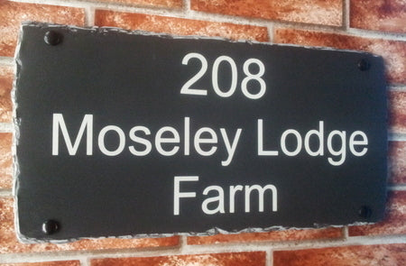 Large rustic house plaque 460mm x 240mm example - personalised reflective sign UK