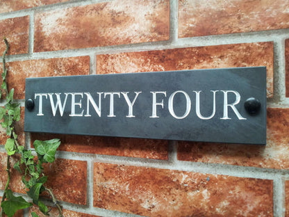 Personalized Slate House Sign - 16" X 4", Custom Name Or Number, Engraved Natural Grey Slate, Wall Mounted
